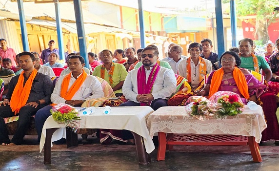 Tripura Tourism Minister Sushanta Chowdhury listens to PM Modi’s Mann Ki Baat.